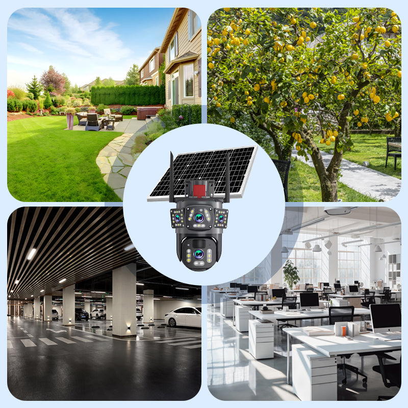 10-fach-Zoom, 3 Objektive, 6K, 9 MP, kabellose WLAN-Außenüberwachungskamera – 360° PTZ, IP66 wasserdicht, Farb-Nachtsicht, 2-Wege-Kommunikation und Bewegungserkennung
