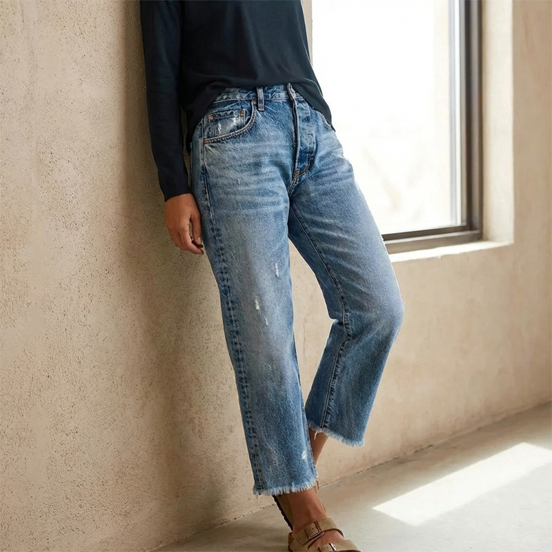 ✨🔥Damen-Retro-Cropped-Straight-Leg-Jeans👖