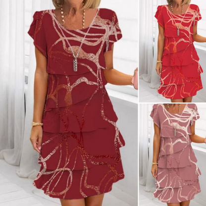 Damen elegantes modisches Kleid mit Volantsaum