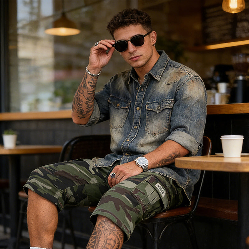🔥 50% RABATT! 🩳 Herren-Camo-Cargoshorts mit Mehreren Taschen – Strapazierfähig, bequem & praktisch – Perfekt für Outdoor & Freizeit 🏕️