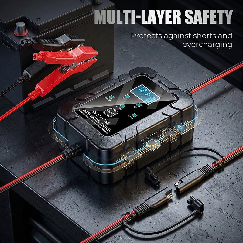 Automatisches Kfz-Ladegerät - 7-Stufen-Laden & Pulsreparatur | LCD-Display, Vollschutz
