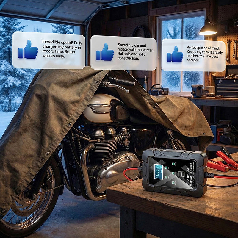 Automatisches Kfz-Ladegerät - 7-Stufen-Laden & Pulsreparatur | LCD-Display, Vollschutz