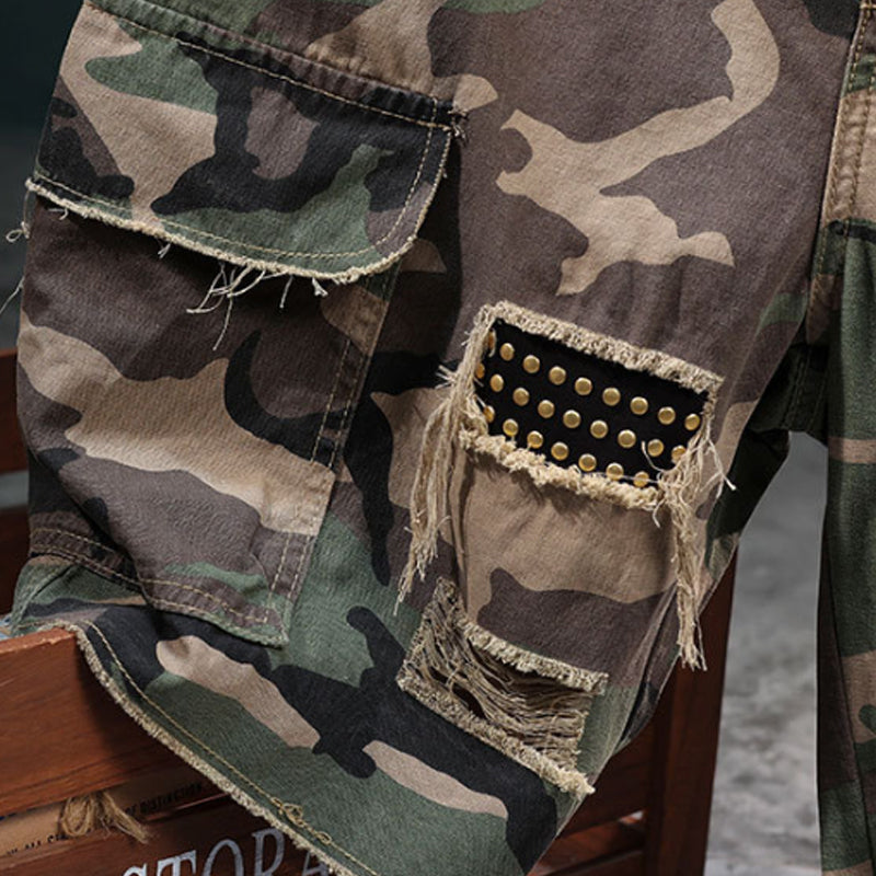 🔥Solange der Vorrat reicht 40 % Rabatt!🎉Men's Studded Camo Cargo ShortsCargoshorts für Herren mit Nieten und Camouflage-Muster