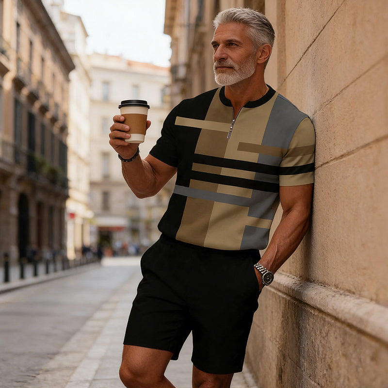🔥60% RABATT🔥 Herren-Set: Hemd und Shorts mit Viertelreißverschluss
