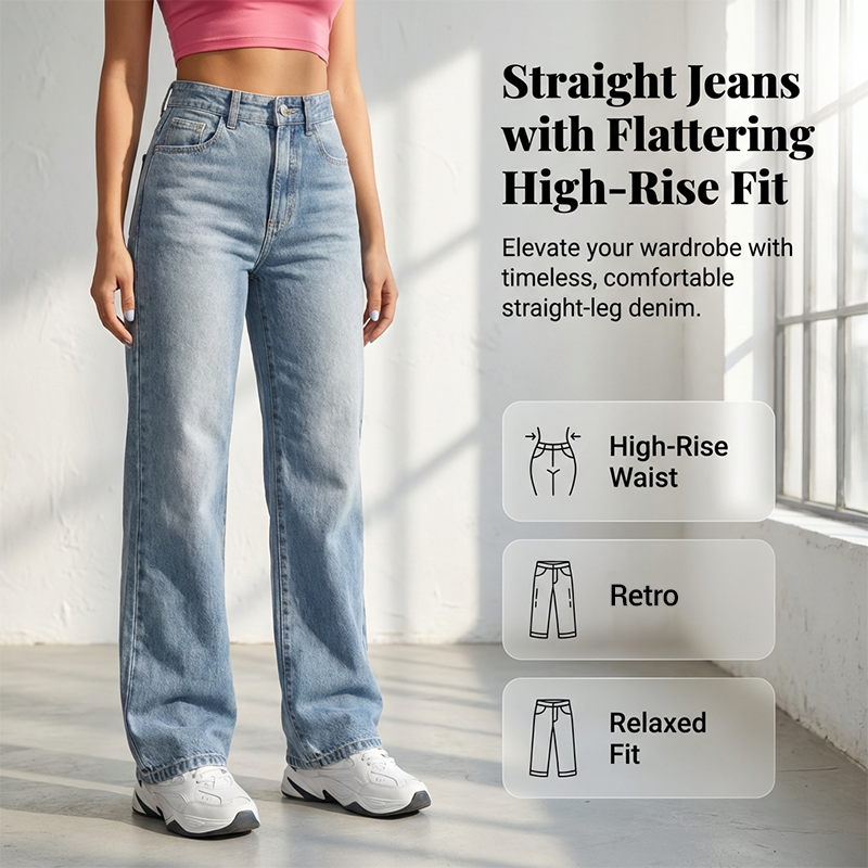 ✨🔥Damenjeans mit hoher Taille und geradem Bein👖