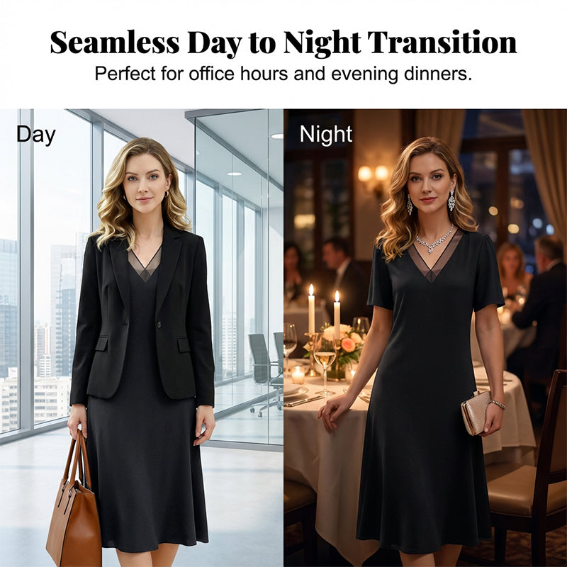 👗✨ 50% RABATT! Elegantes Damenkleid mit V-Ausschnitt & Mesh-Details – Anmutig, feminin & perfekt für festliche Anlässe 💫
