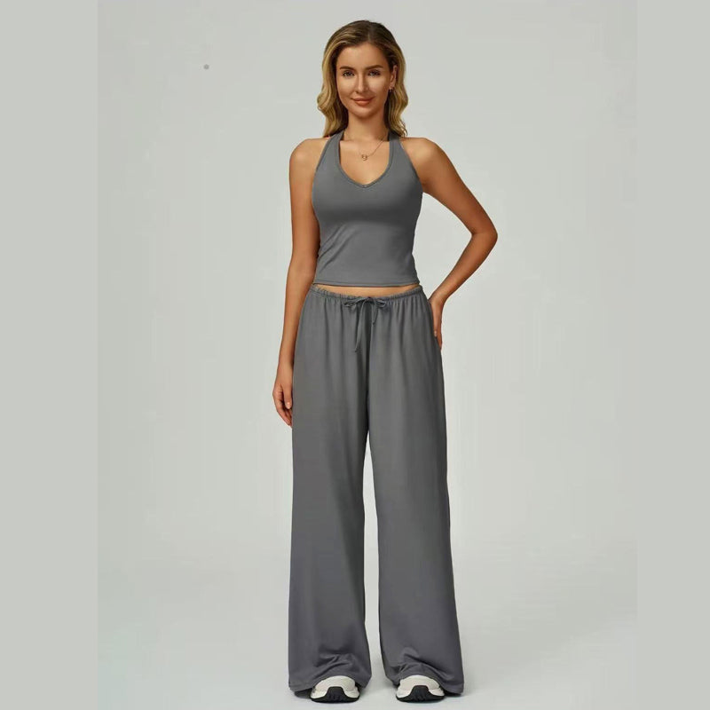 💖Set aus einem kurzen Neckholder-Top und einer Hose mit weitem Bein für Damen