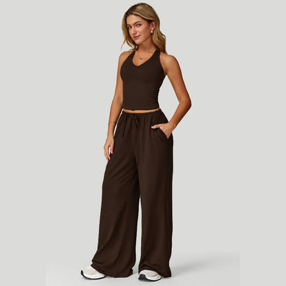 💖Set aus einem kurzen Neckholder-Top und einer Hose mit weitem Bein für Damen