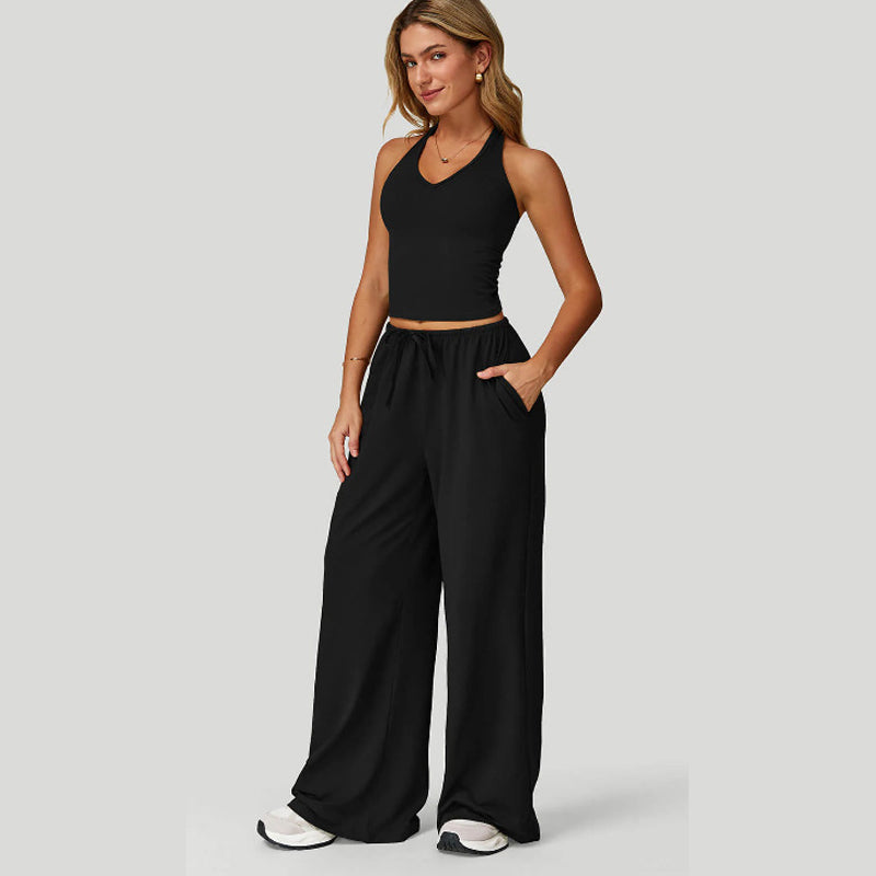 💖Set aus einem kurzen Neckholder-Top und einer Hose mit weitem Bein für Damen