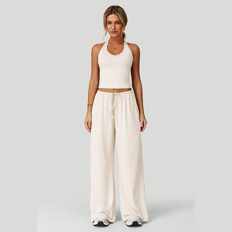 💖Set aus einem kurzen Neckholder-Top und einer Hose mit weitem Bein für Damen