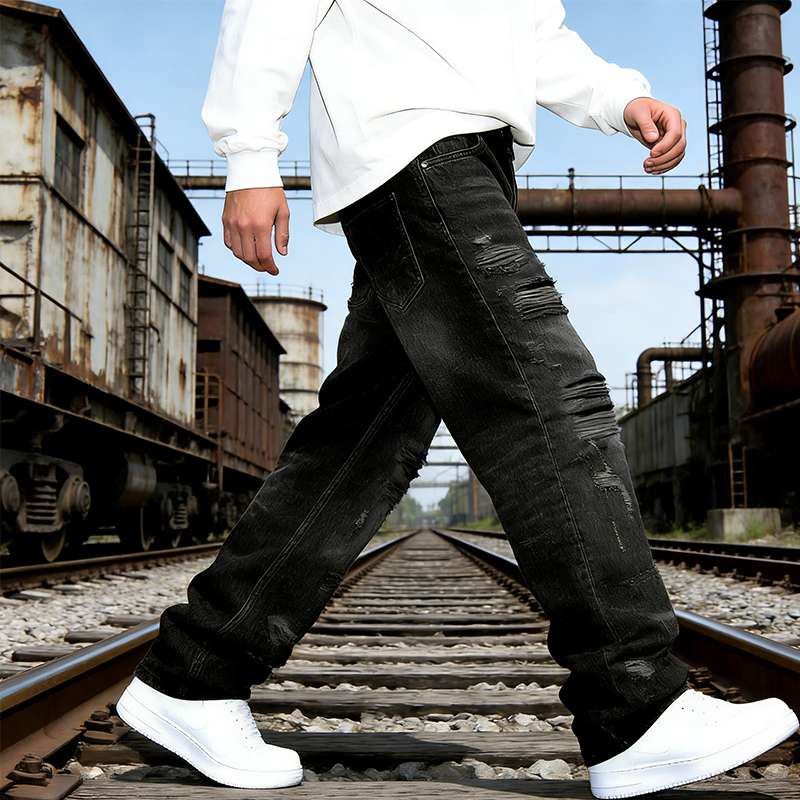 🔥Solange der Vorrat reicht 50 % Rabatt!🎉Lässige Jeans mit geradem Bein und Aufnähern