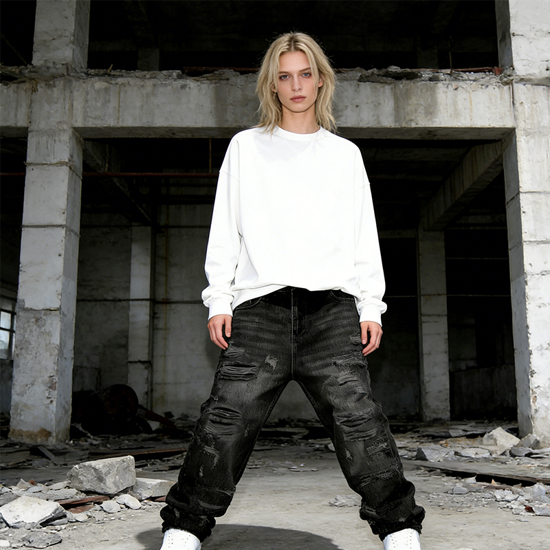 🔥Solange der Vorrat reicht 50 % Rabatt!🎉Lässige Jeans mit geradem Bein und Aufnähern