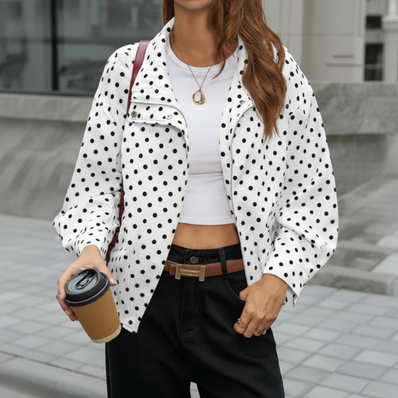 Damen-Polka-Dot-Cropped-Jacke mit Stehkragen📦Kostenloser Versand🔥
