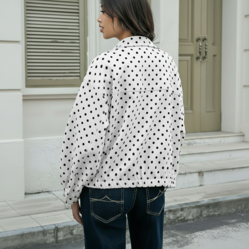 Damen-Polka-Dot-Cropped-Jacke mit Stehkragen📦Kostenloser Versand🔥
