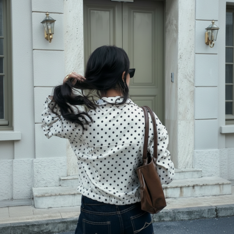 Damen-Polka-Dot-Cropped-Jacke mit Stehkragen📦Kostenloser Versand🔥