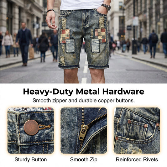 Destroyed-Jeansshorts für Herren mit Patches – lässig, auffällig & bequem