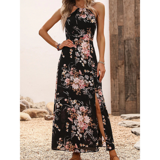 👗 LIMITIERTES ANGEBOT 50% RABATT! ✨ Blumenmuster Halterkleid – Elegant, Mit Seitenschlitz, Vielseitig 🌸