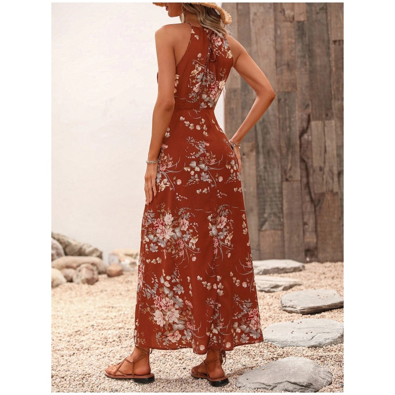 👗 LIMITIERTES ANGEBOT 50% RABATT! ✨ Blumenmuster Halterkleid – Elegant, Mit Seitenschlitz, Vielseitig 🌸