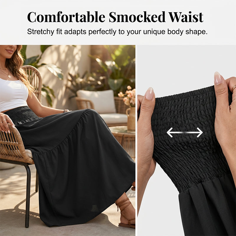 Maxirock für Damen mit hoher Taille, Smok-Detail und A-Linien-Schnitt