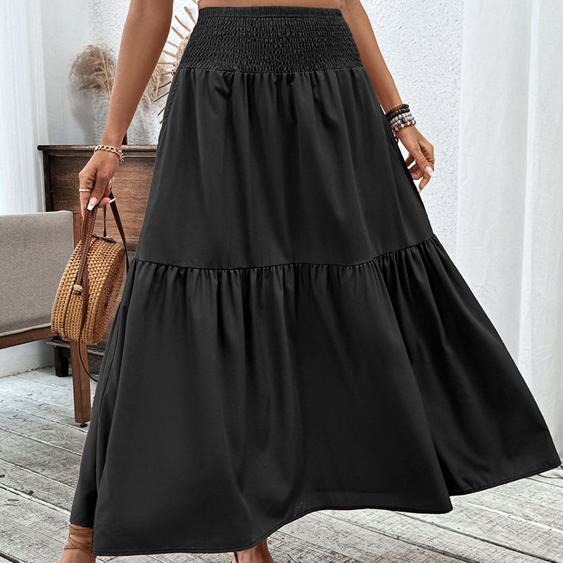 Maxirock für Damen mit hoher Taille, Smok-Detail und A-Linien-Schnitt