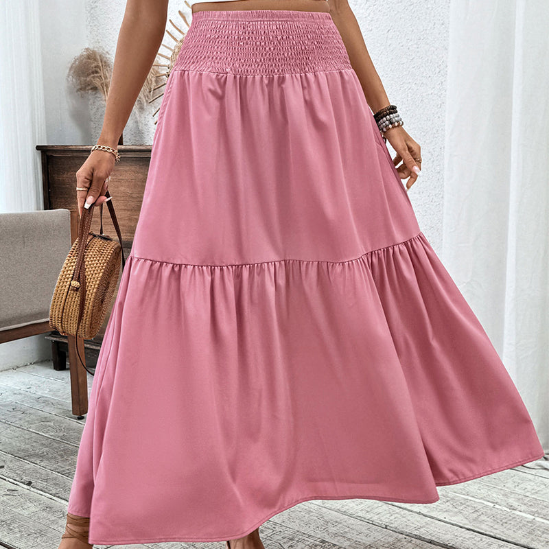 Maxirock für Damen mit hoher Taille, Smok-Detail und A-Linien-Schnitt