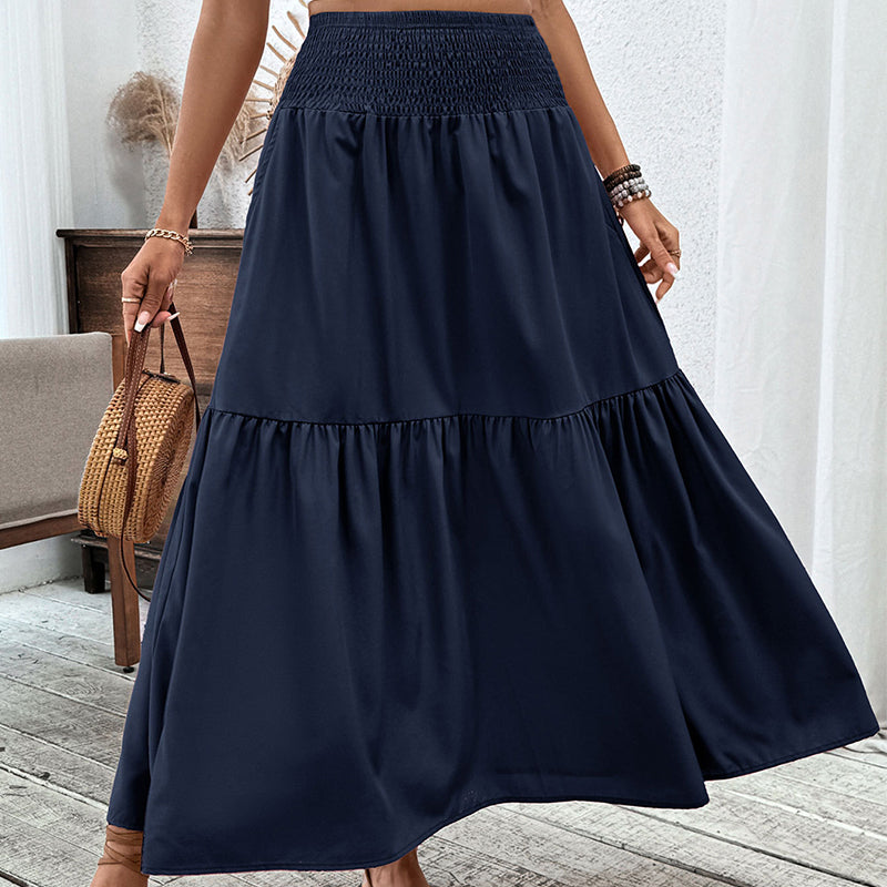 Maxirock für Damen mit hoher Taille, Smok-Detail und A-Linien-Schnitt