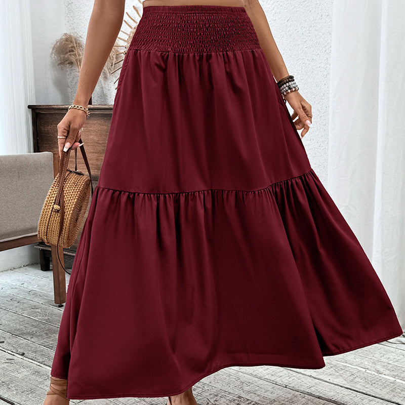 Maxirock für Damen mit hoher Taille, Smok-Detail und A-Linien-Schnitt
