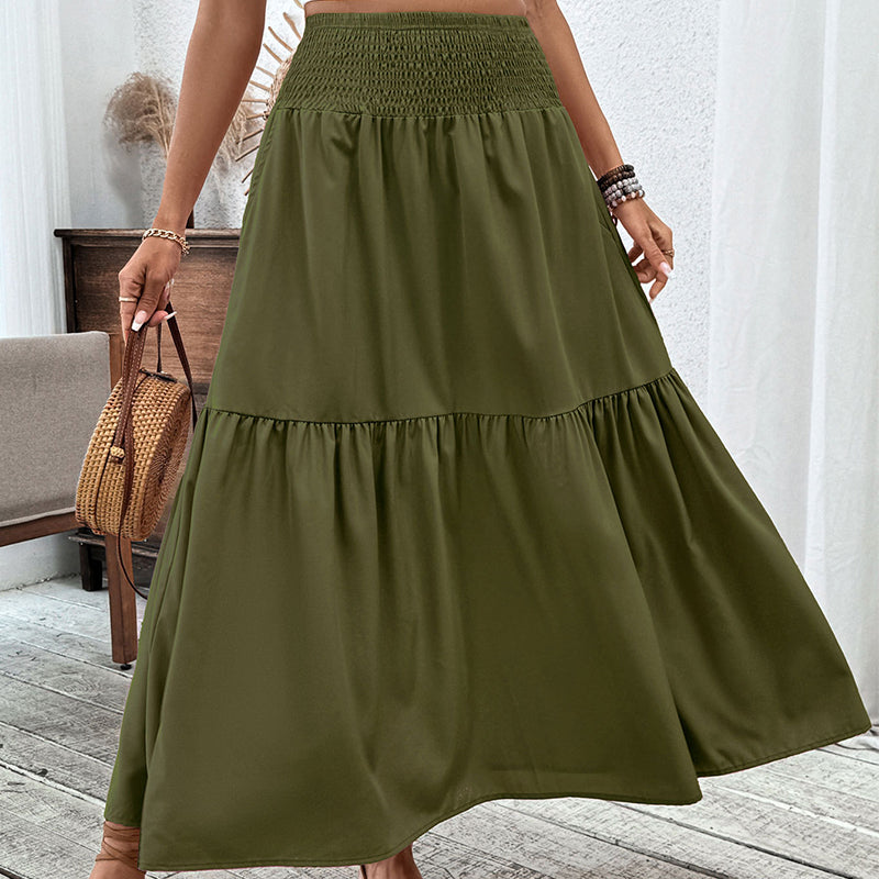 Maxirock für Damen mit hoher Taille, Smok-Detail und A-Linien-Schnitt