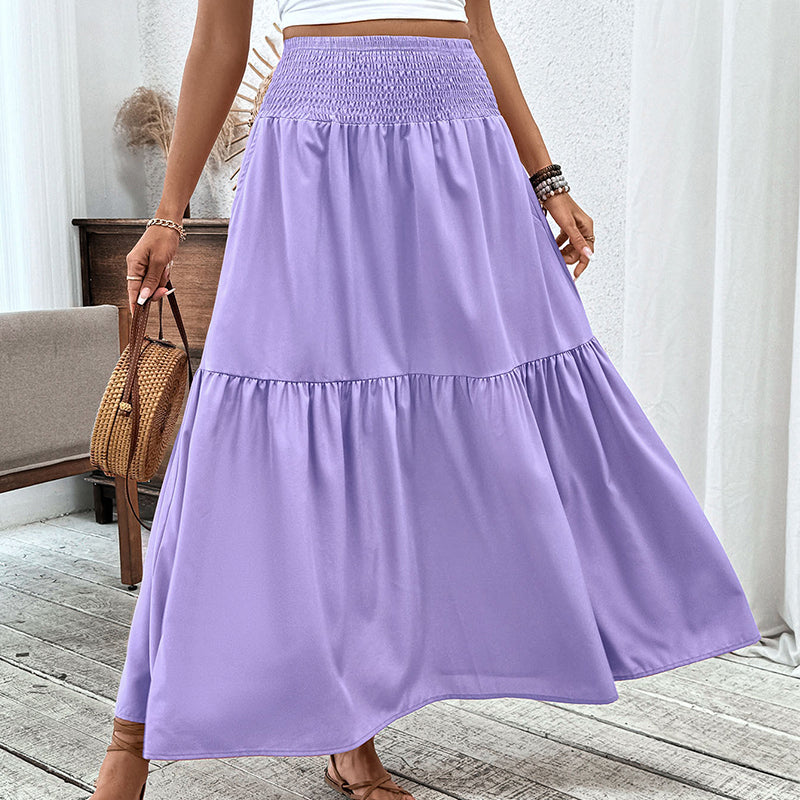 Maxirock für Damen mit hoher Taille, Smok-Detail und A-Linien-Schnitt