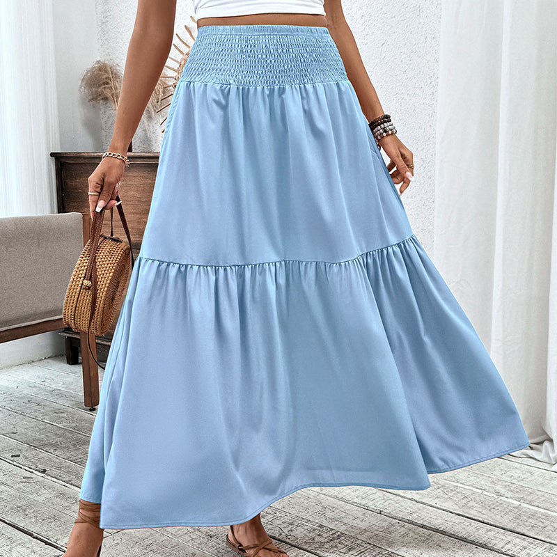 Maxirock für Damen mit hoher Taille, Smok-Detail und A-Linien-Schnitt