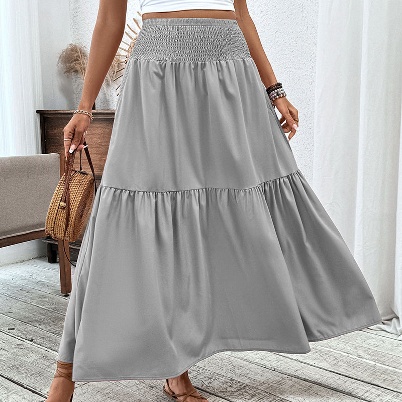 Maxirock für Damen mit hoher Taille, Smok-Detail und A-Linien-Schnitt