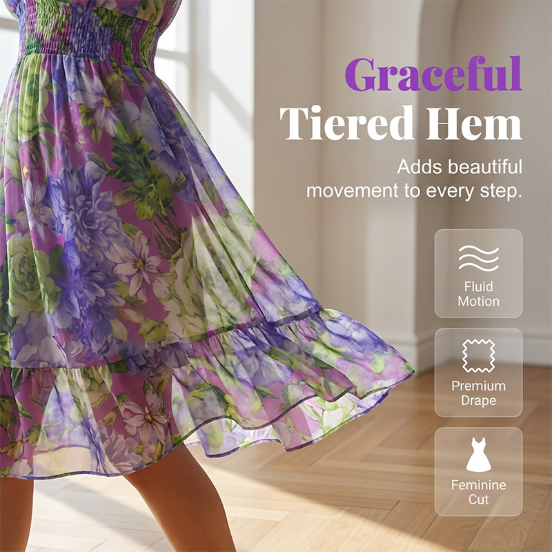 ❤️A-Linien Kleid für Damen – V-Ausschnitt, Blumenmuster, Rüschensaum – luftig & feminin – ideal für Frühling & Sommer🌷👗