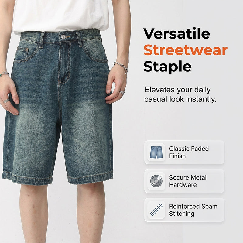 Vintage-Jeansshorts für Herren mit lockerer Passform
