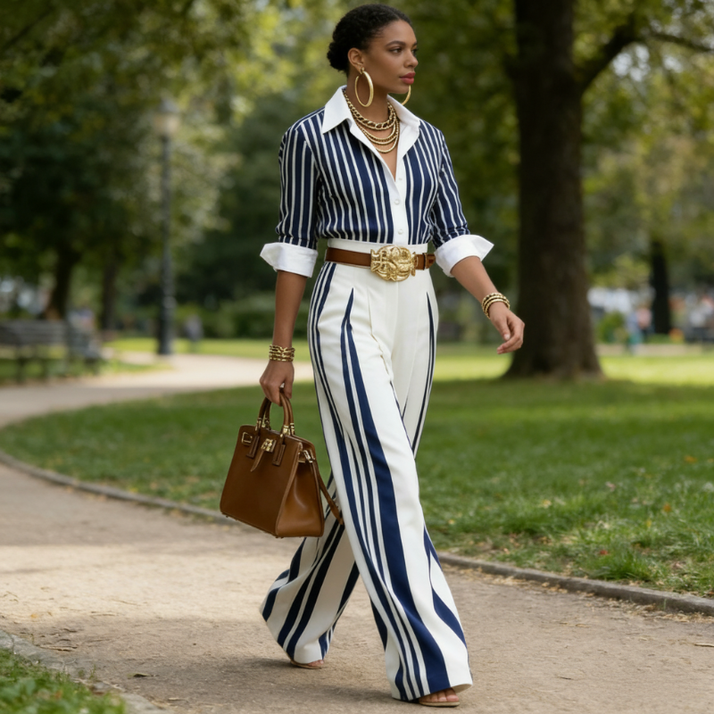 Gestreiftes Shirt & weite Hose im Set – bequem & stilvoll für den Alltag