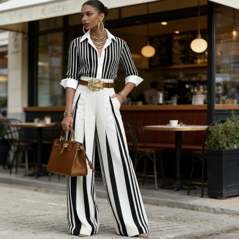 Gestreiftes Shirt & weite Hose im Set – bequem & stilvoll für den Alltag