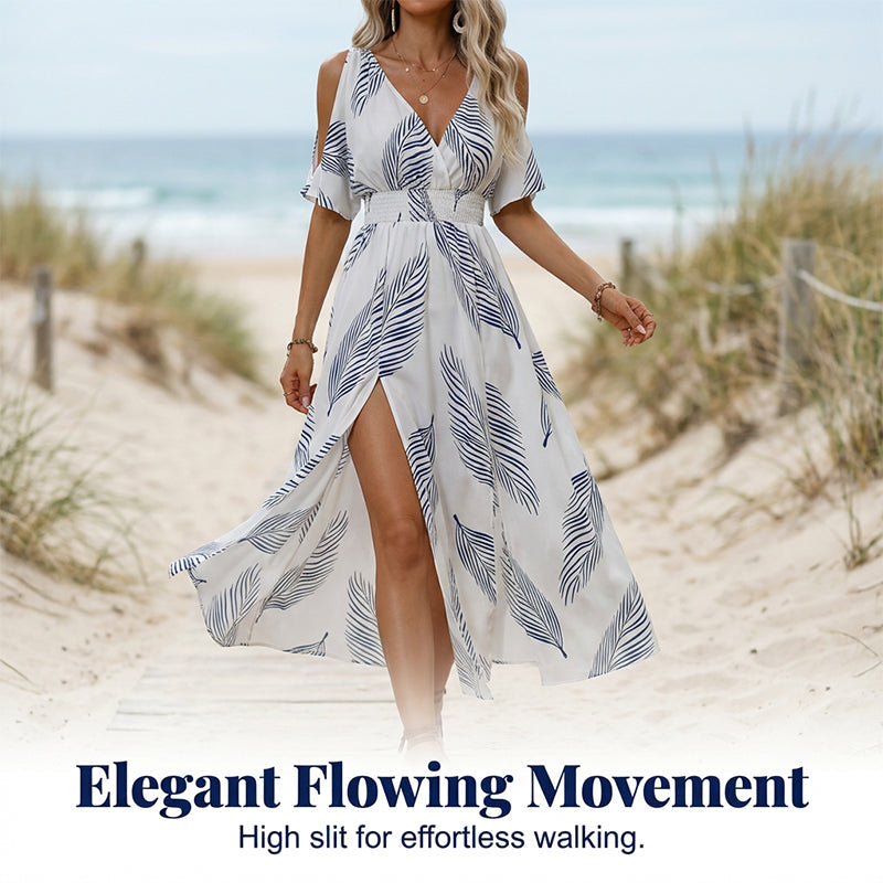 👗 50% RABATT! 🌴 Tropen-Print Kleid mit V-Ausschnitt & Gehschlitz – Leicht, luftig & perfekt für Strand, Urlaub oder heiße Tage – Ein sommerlicher Hingucker mit lässiger Eleganz ☀️✨