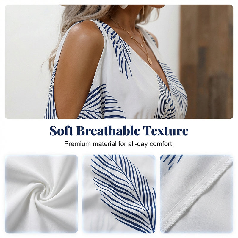 👗 50% RABATT! 🌴 Tropen-Print Kleid mit V-Ausschnitt & Gehschlitz – Leicht, luftig & perfekt für Strand, Urlaub oder heiße Tage – Ein sommerlicher Hingucker mit lässiger Eleganz ☀️✨
