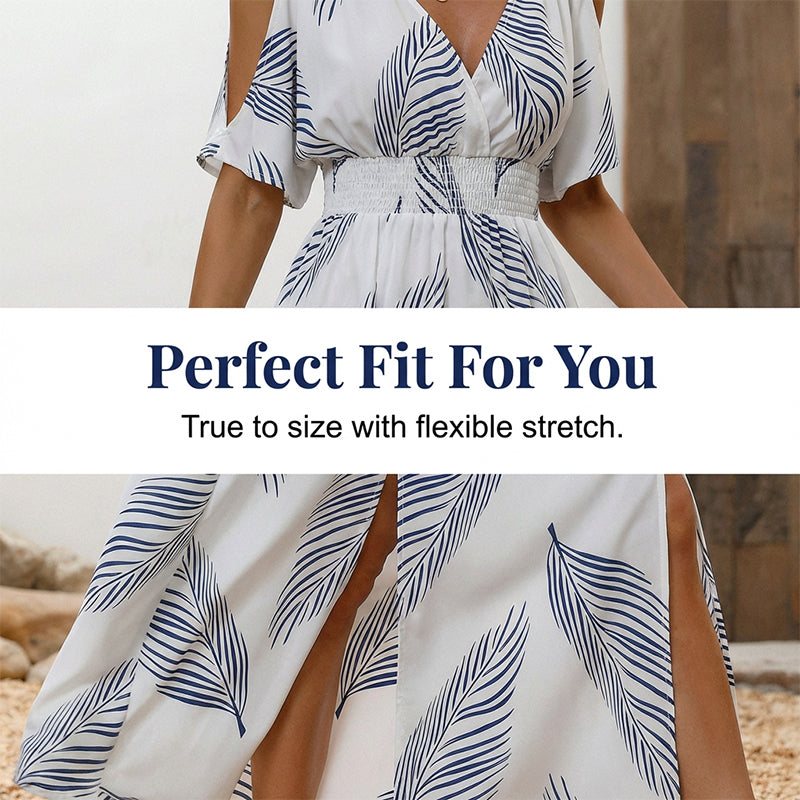 👗 50% RABATT! 🌴 Tropen-Print Kleid mit V-Ausschnitt & Gehschlitz – Leicht, luftig & perfekt für Strand, Urlaub oder heiße Tage – Ein sommerlicher Hingucker mit lässiger Eleganz ☀️✨
