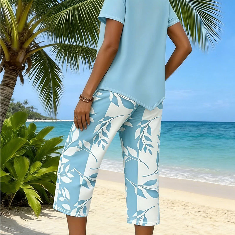 ✨🔥Damen 2-teiliges Set aus asymmetrischer Bluse und Caprihose