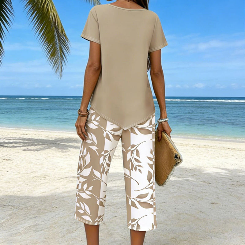 ✨🔥Damen 2-teiliges Set aus asymmetrischer Bluse und Caprihose