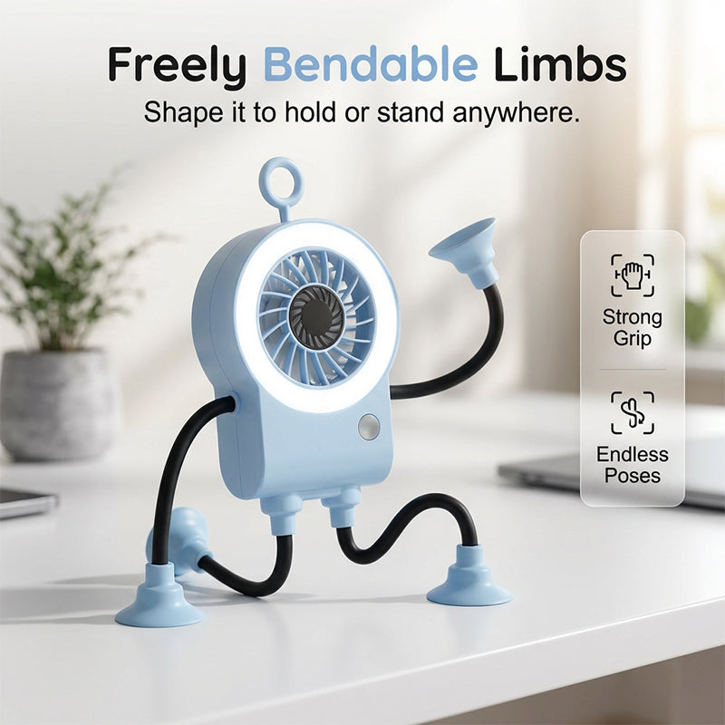 🌀 50% RABATT! 🎁 Flexibler Roboter-Tischventilator mit LED-Licht – 360° ausrichtbar & leise – Perfekt für Kinderzimmer, Schreibtisch oder Reisen – kühle Brise mit niedlichem Design 🤖