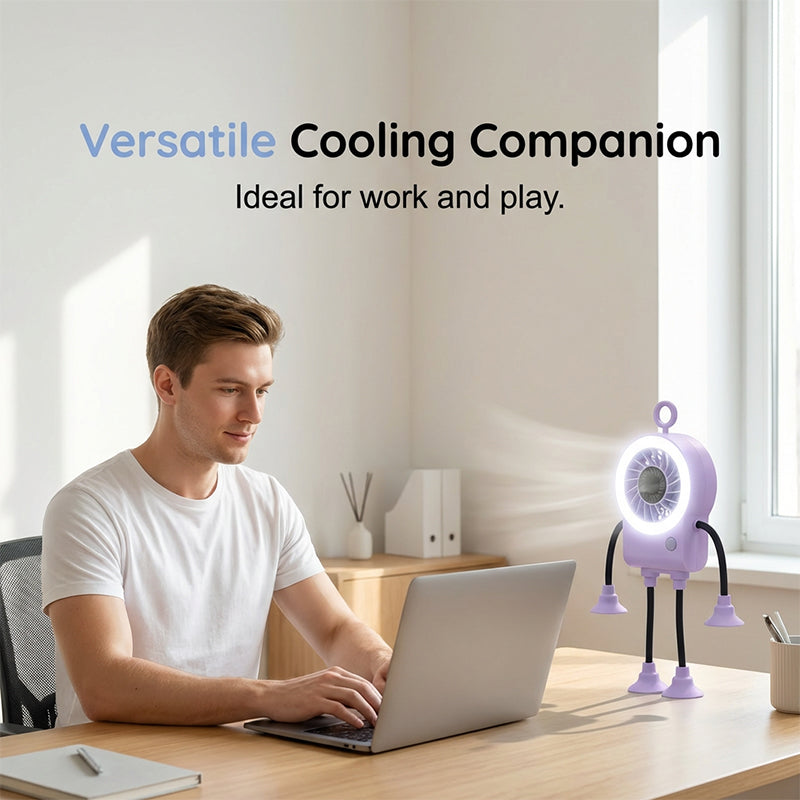 🌀 50% RABATT! 🎁 Flexibler Roboter-Tischventilator mit LED-Licht – 360° ausrichtbar & leise – Perfekt für Kinderzimmer, Schreibtisch oder Reisen – kühle Brise mit niedlichem Design 🤖