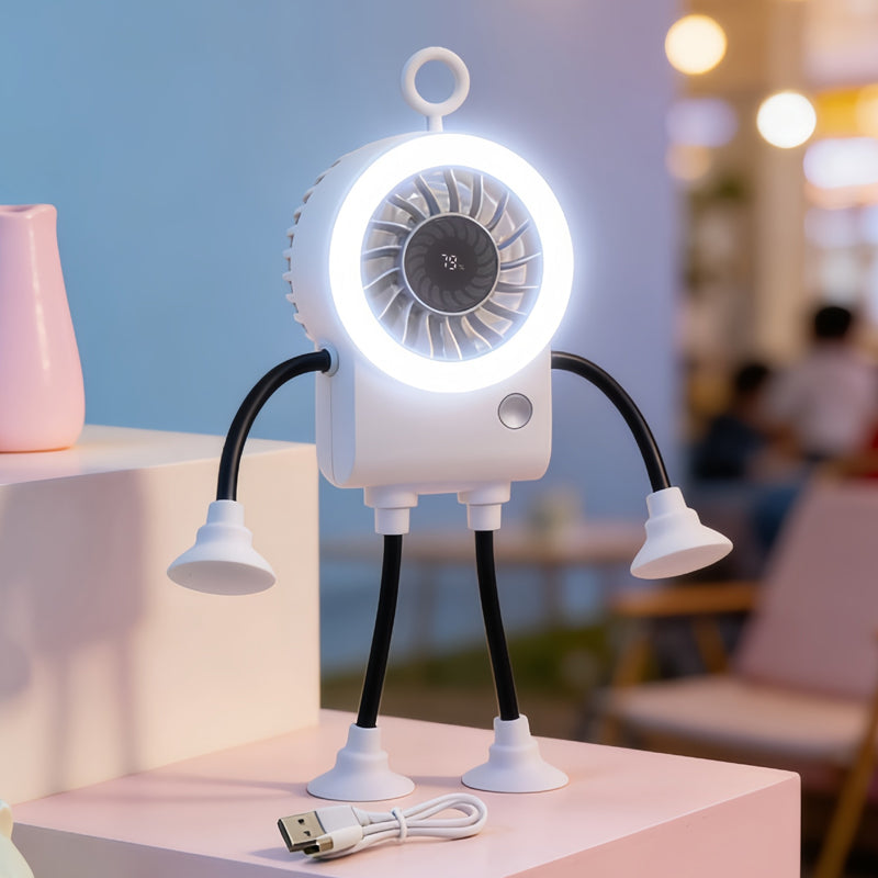 🌀 50% RABATT! 🎁 Flexibler Roboter-Tischventilator mit LED-Licht – 360° ausrichtbar & leise – Perfekt für Kinderzimmer, Schreibtisch oder Reisen – kühle Brise mit niedlichem Design 🤖