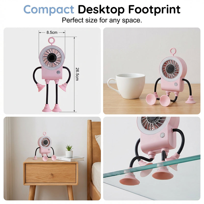 🌀 50% RABATT! 🎁 Flexibler Roboter-Tischventilator mit LED-Licht – 360° ausrichtbar & leise – Perfekt für Kinderzimmer, Schreibtisch oder Reisen – kühle Brise mit niedlichem Design 🤖