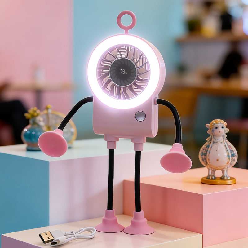 🌀 50% RABATT! 🎁 Flexibler Roboter-Tischventilator mit LED-Licht – 360° ausrichtbar & leise – Perfekt für Kinderzimmer, Schreibtisch oder Reisen – kühle Brise mit niedlichem Design 🤖