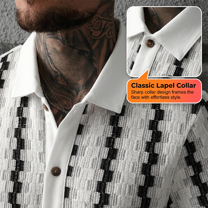 Retro-Geo-Strick-Shirt für Herren – kurzarm, lässig & auffällig