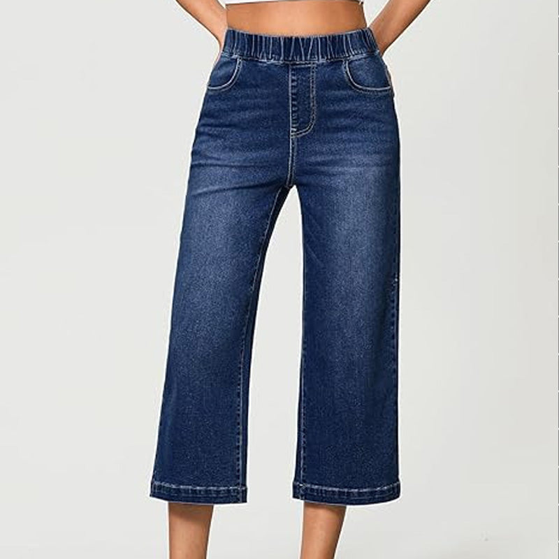 Weite Damen-Crop-Jeans – mit Gummibund – bequem & modisch