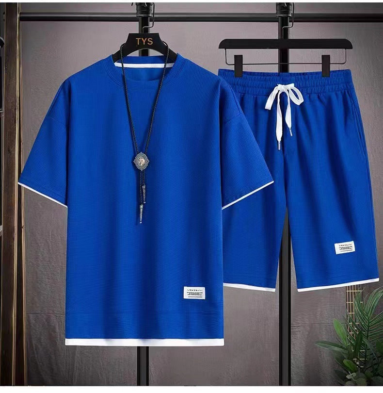 Herren 2-teiliges Set aus Waffelstoff: Kurzarm-T-Shirt & Shorts