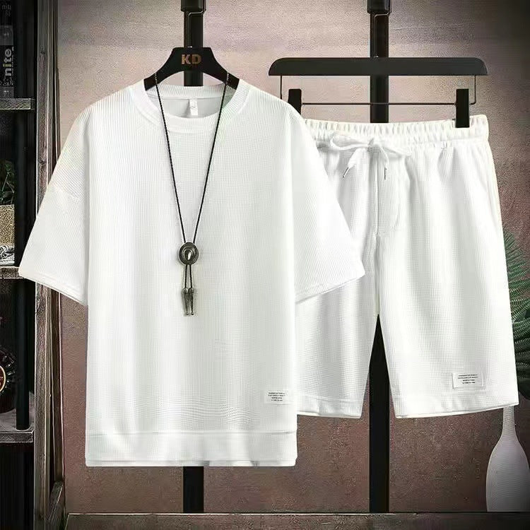 Herren 2-teiliges Set aus Waffelstoff: Kurzarm-T-Shirt & Shorts
