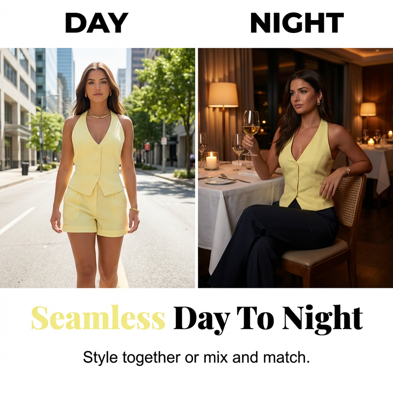 💰 Zum halben Preis! Damen Sommer 2-teiliges Set – Trägertop + hochtaillierte weite Shorts | Weich & atmungsaktiv | Perfekt für Büro & Alltag 👚🌸🏢